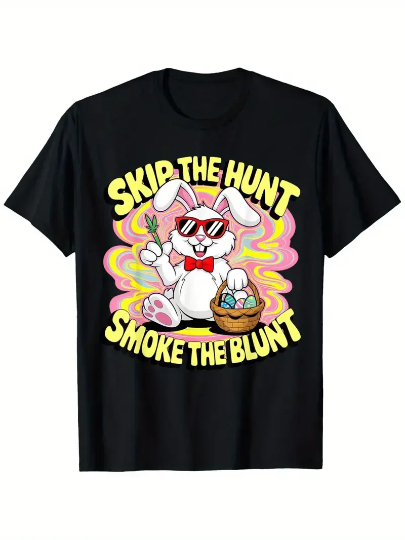 100% Cotton Men's Funny 420 Easter Skip The Hunt Smoke The Blunt Graphic T-Shirt