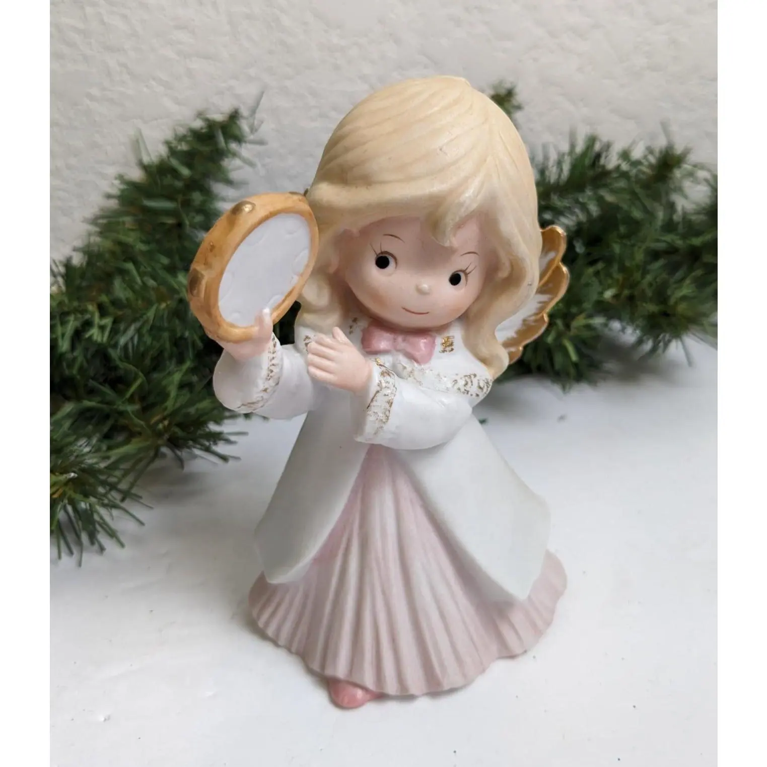 Vintage Homco Angel with Tambourine Christmas Figurine