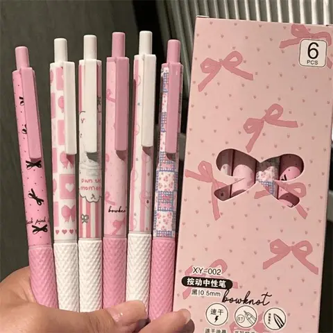 Bow Pattern Press Gel Pen, Unique Pens, 6/12/18-Count Quick-Drying Gel Pen Set, Smooth Writing Gel Ink Pens for Home, Office and School, Stationery Writing Tools, Japanese Aesthetic Stationery Supplies