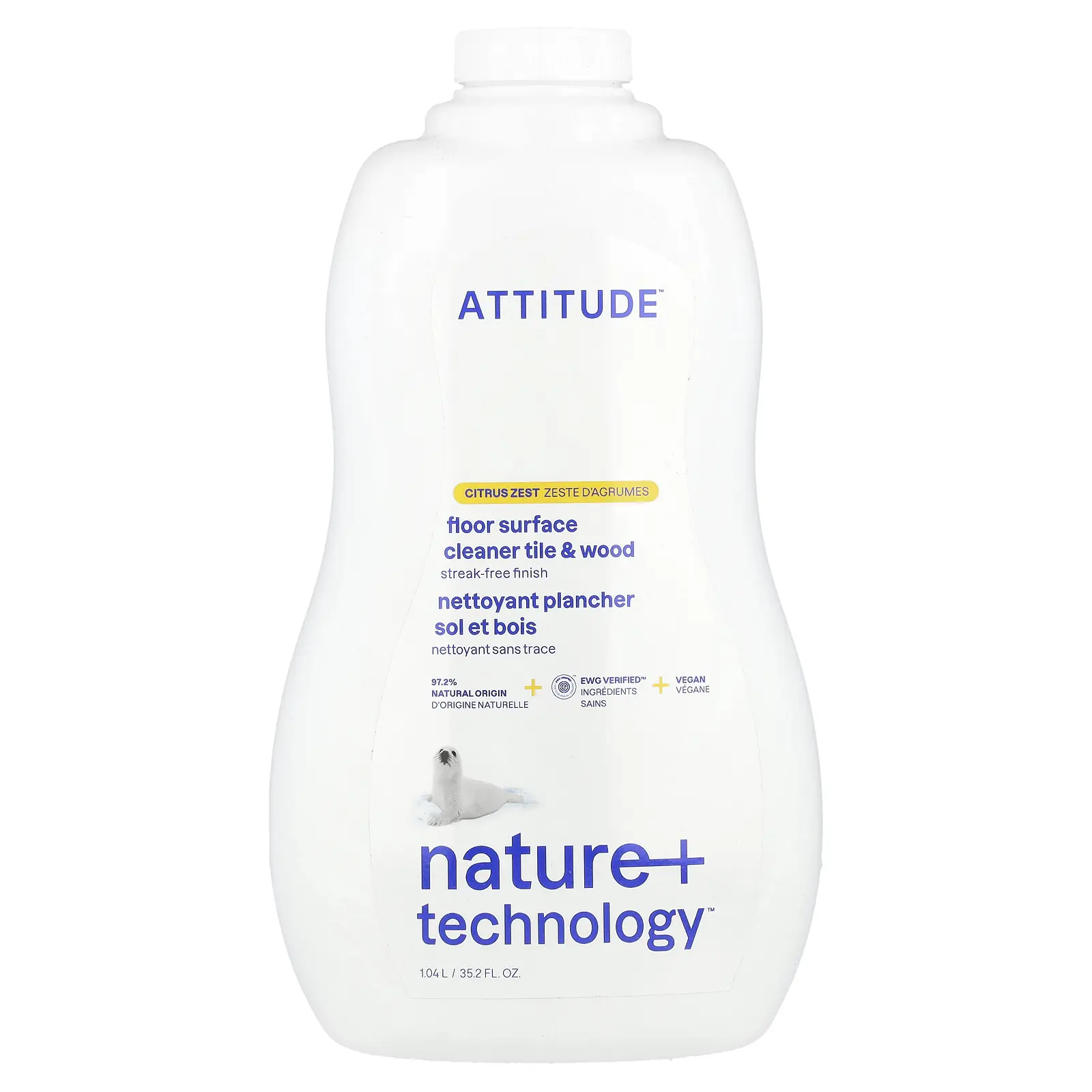 ATTITUDE Floor Surface Cleaner, Tile & Wood, Citrus Zest, 35.2 fl oz (1.04 l)