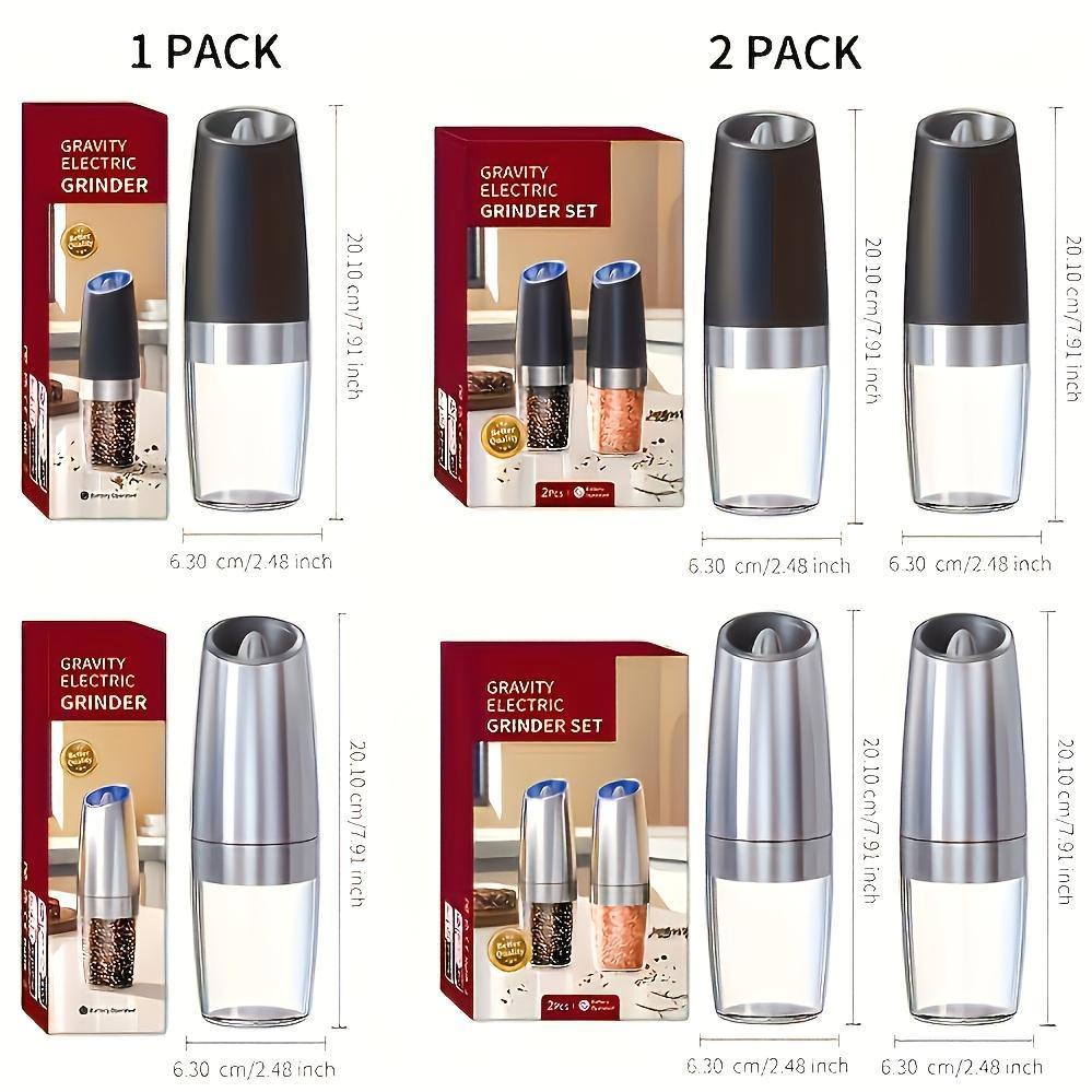 1pc-2pcs Electric Salt and Pepper Grinder Set with LED Lights - Large Capacity, Gravity-Driven Mechanism, Multi-Color Options, Modern Home Kitchen Utensils for Seasoning