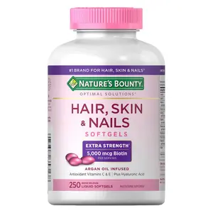 Nature's Bounty Support Hair, Skin and Nails, Extra Strength, 5000mcg Biotin  250 Argan Oil, Rapid Release Liquid Softgels Healthcare Supplement