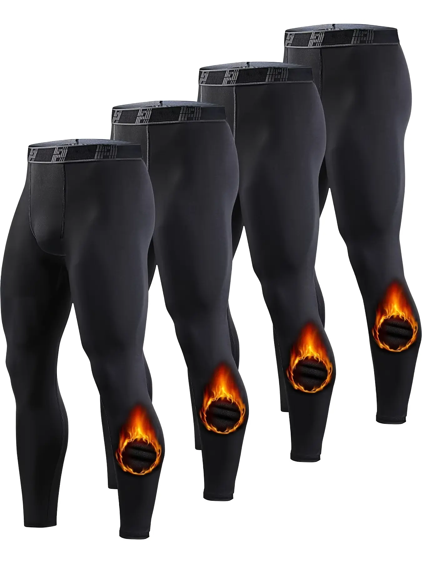 Men's 4-Piece Thermal Compression Tights Knee-Warming Sports Leggings for Cold Weather Workouts Full Coverage & Warmth Ideal for Chilly Conditions summerwins