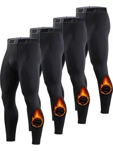 Men's 4-Piece Thermal Compression Tights Knee-Warming Sports Leggings for Cold Weather Workouts Full Coverage & Warmth Ideal for Chilly Conditions