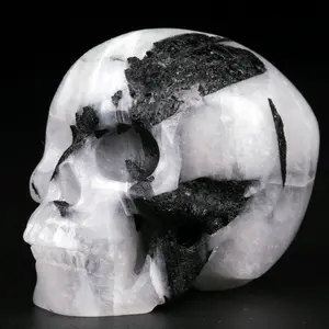 2.0 " Black Tourmaline Quartz Carved Crystal Skull,Super Realistic, Crystal Healing