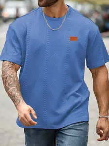 Men's Regular Fit Jacquard Tee, Casual Breathable Short Sleeve Streetwear T-shirt for Summer, Fashion Men's Top for Daily Wear, Menswear