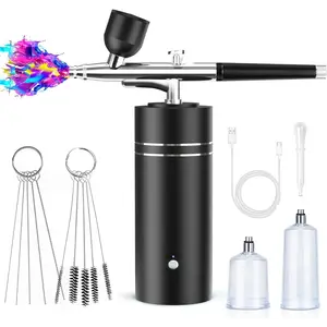 30PSI Portable Rechargeable Handheld Cordless Airbrush Kit with Compressor for Nails Art Painting Cake Decor Cookie Model Makeup Barber Black