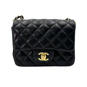 Pre-owned CHANEL Lambskin Crossbody Bags Black Quilted Mini Square Flap Bag With Gold Hardware(17***91) CC1766