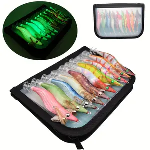 Squid Jig Fishing Lures Fishing Tackle Shrimp Wrapped Prawn Lures Bionic Plastic Shrimp Artificial Spinner Lures Kit Octopus Cuttlefish Fish Hooks 10pcs