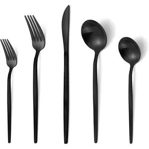 60-Piece Matte Black Silverware Set,Stainless Steel Flatware Set, Satin Finish tableware Cutlery Set, Service for 12, Home and Restaurant, Dishwasher Safe