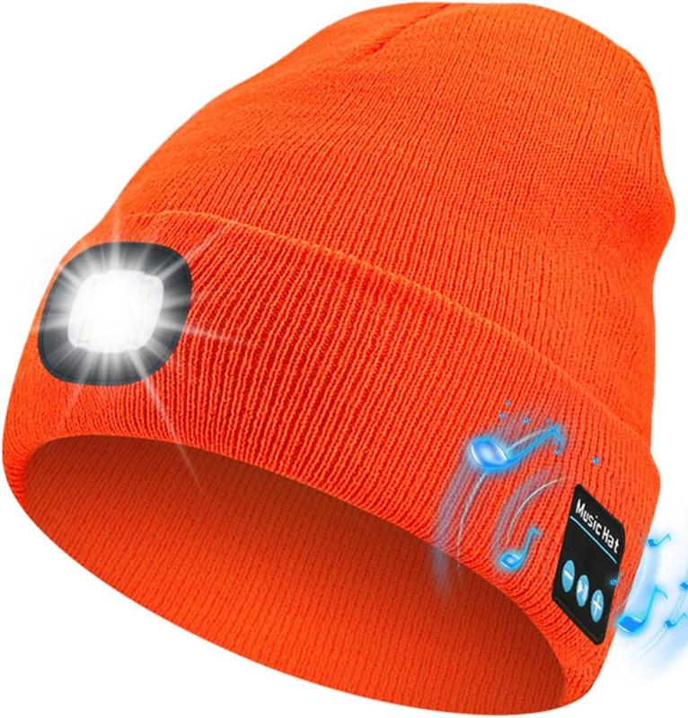 Bluetooth Beanie with LED Light - USB Rechargeable Headlamp Hat, Built-in Speaker & Mic for Music, Calls & Outdoor Fun! Perfect Valentine's Day Gift Lightweight Running Athletic Hat baseball sport accessory