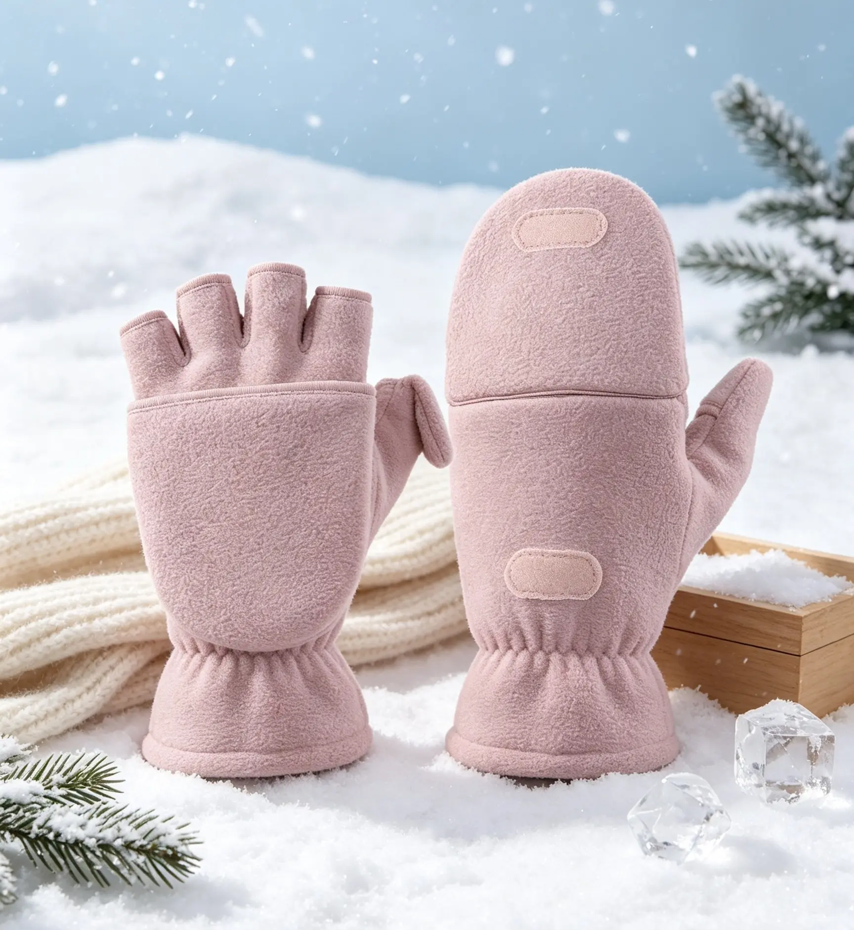 Unisex Winter Warm Fleece Convertible Sports Gloves - Fingerless/Mitten Design, Suitable for Outdoor Running, Driving