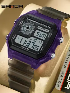 Sanda Men's Sporty Digital Watch, Fashionable Waterproof Watch, Simple Alarm Clock Functionality, Multi-Functional Calendar Display, Waterproof 5atm Electronic Wristwatch