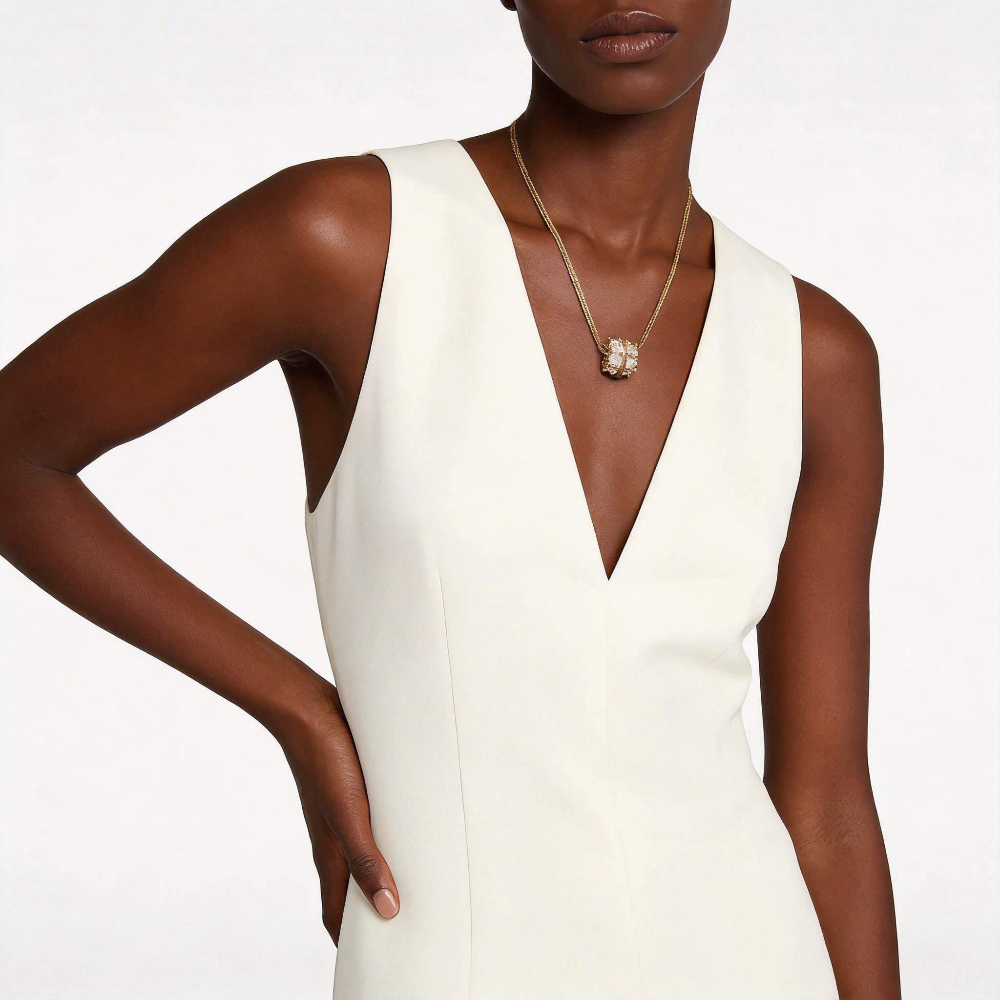 Trendy Hypoallergenic Gold CZ Waist Bead Double Chain Necklace, Stackable Sparkling Pendant, Y2K Aesthetic Jewelry for Women, Great for Layering, Daily Wear, Party & Festival