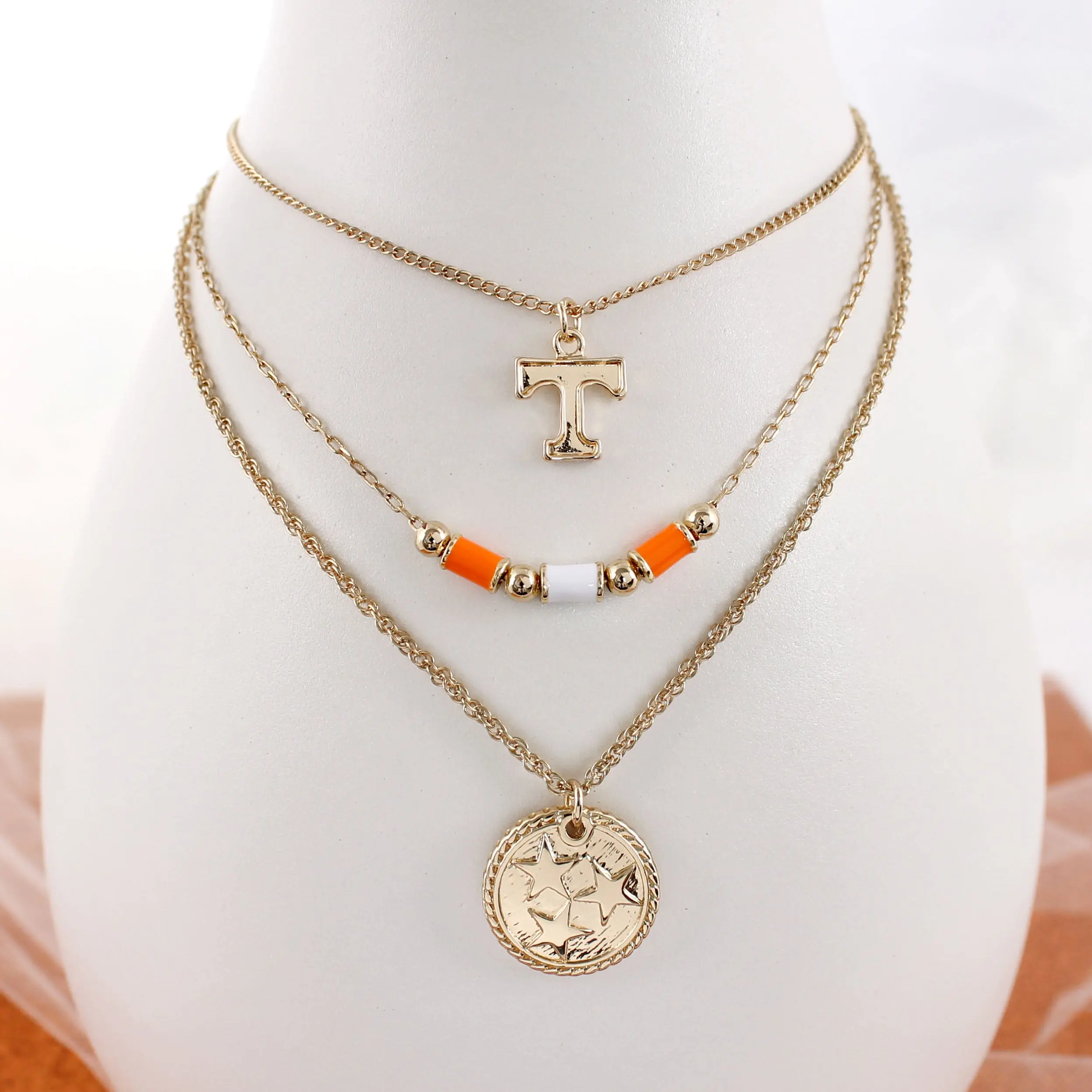 Tennessee Gold & Tube Bead Trio Necklace Set