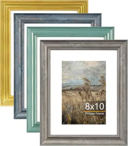 YOUNG POONG 8x10 Picture Frames Set of 4，Display Pictures 5x7 with Mat or 8x10 Without Mat，Vintage Picture Frames for Tabletop or Wall Display