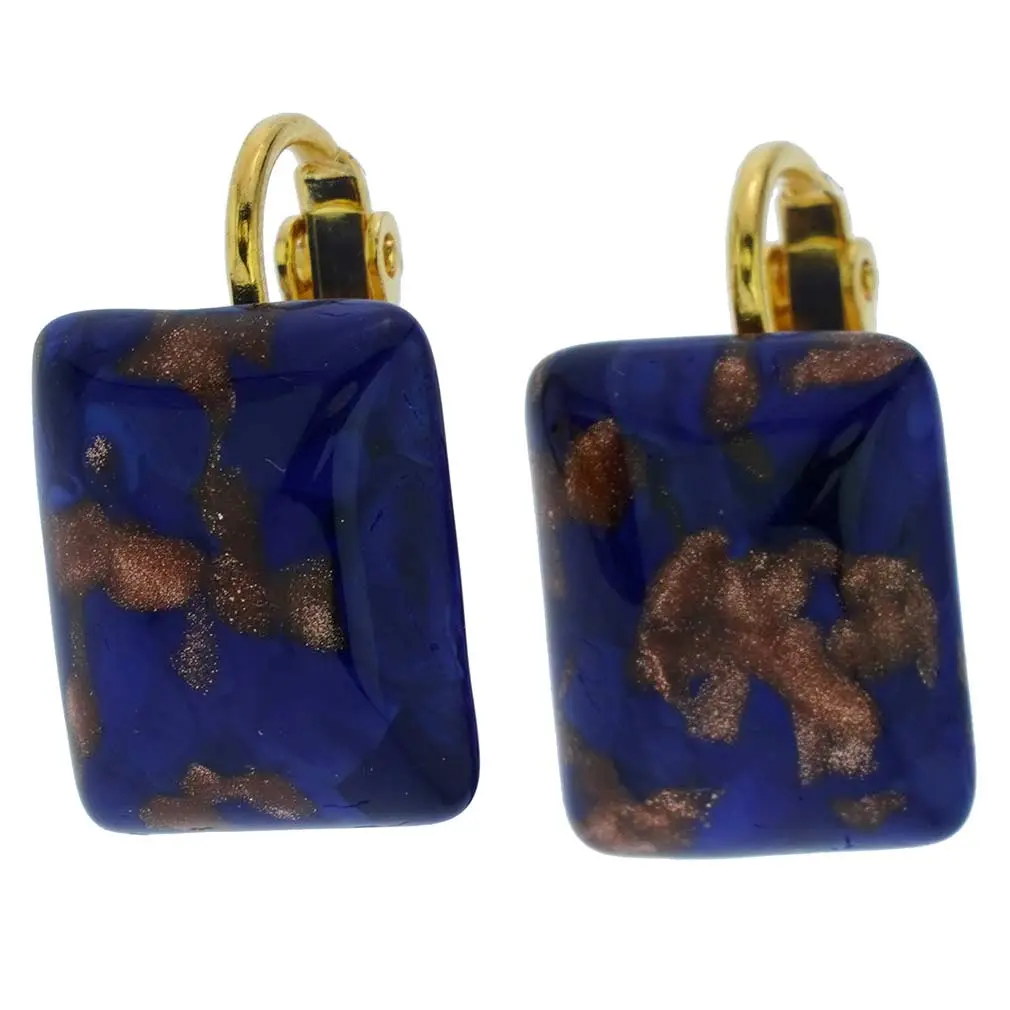 Glass Of Venice Murano Glass Rectangular Cabochon Clip Earrings - Navy Blue, Italian Style, 1/2 inch by 5/8 inch, Ideal for Anniversary & Birthday Gifting with Beautiful Presentation