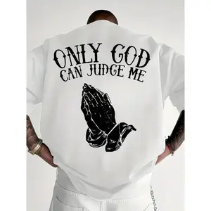 [100% Cotton][Graphic Tee] Men'S "Only God Can Judge Me" Graphic T-Shirt - Casual Crew Neck, Short Sleeve Top, Beige with Praying Hands Design,Cotton Fabric classic rock tee