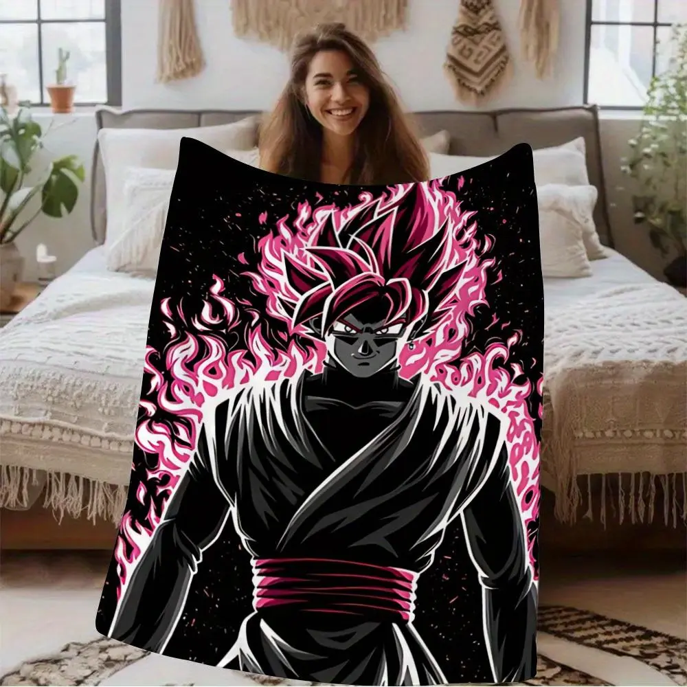 Goku Flannel Blanket Soft Cozy Throw for Bedroom Dorm Sofa Living Room Bed Lightweight Warm Blanket for Anime Fans