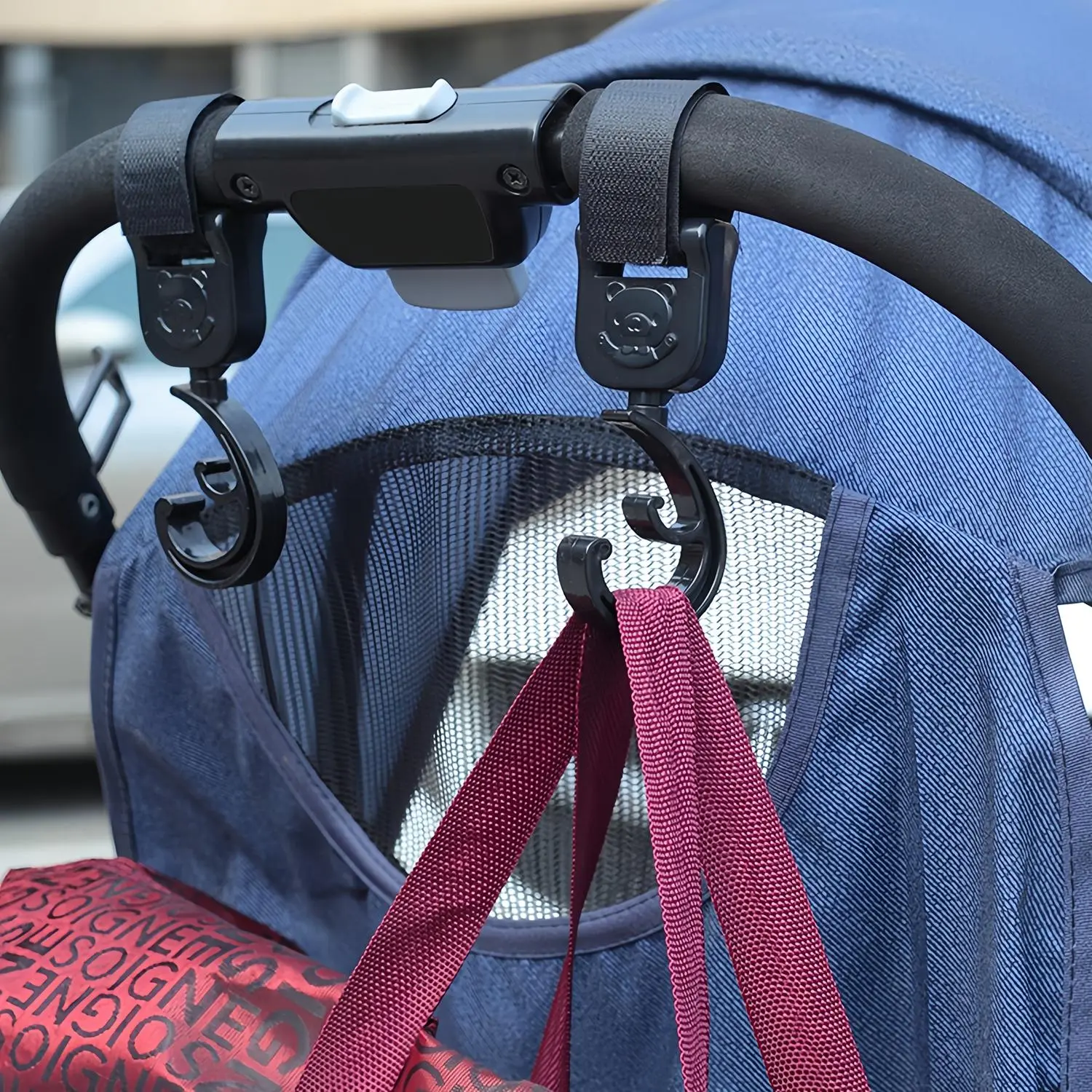 360 Degree Rotatable Baby Stroller Hook, 2 Counts Baby Stroller Hook, Stroller Connectors Baby Travel Essentials, Traveling Stroller Gear, Stroller Accessories for Daily Use, Infant Newborn, Stroller Clip
