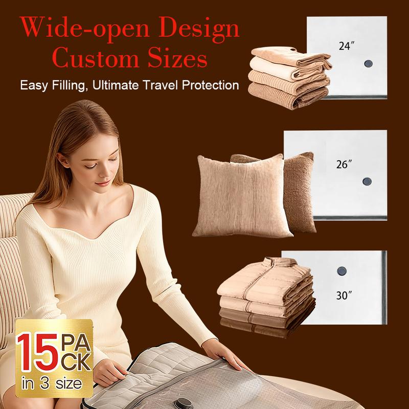 [2025 Upgraded] Cordless Travel Vacuum Bag Set - 9/15/ Pac Compression Bags for Carry-On Suitcases - USB Rechargeable Handheld Pump with Built-In Battery - Space Saver for Clothes & Packing, Zipper Pouches Durable, Lightweight Organizer Fitting Cover