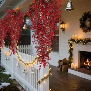 4-Pack - Red Poinsettia Christmas Vine Artificial Vines - Realistic Plastic Christmas Decorations, No Required, Easy to Hang, Suitable for Home and Holiday Decorations, Winter Seasonal Decoration, Elegant Decoration, Durable Decoration, Decorative Flowers