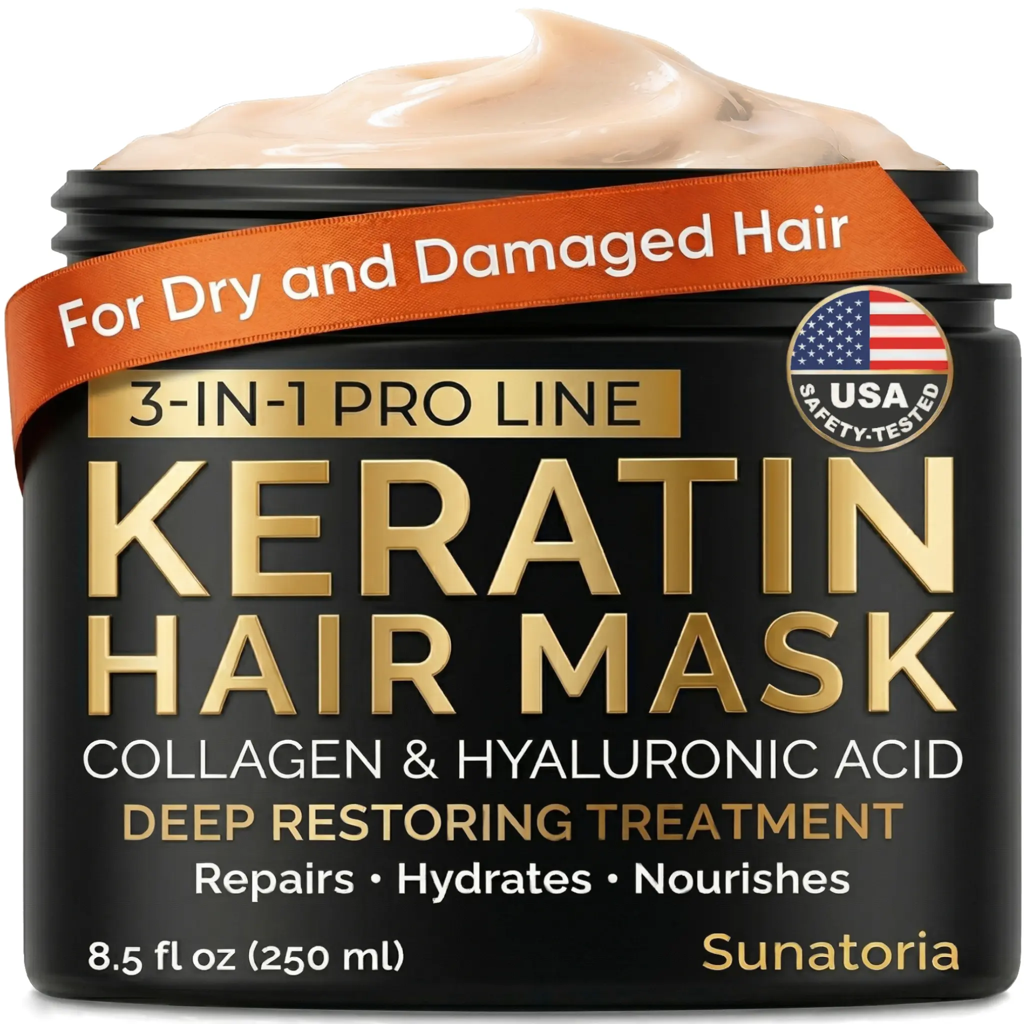 SUNATORIA Keratin Hair Mask - Sulfate-Free, Paraben-Free Haircare Moisturizer with Hydrolyzed Keratin, Hyaluronic Acid, Argan Oil - Deep Repair, Frizz-Fighting, Nourishes Hair - 8.5 fl oz