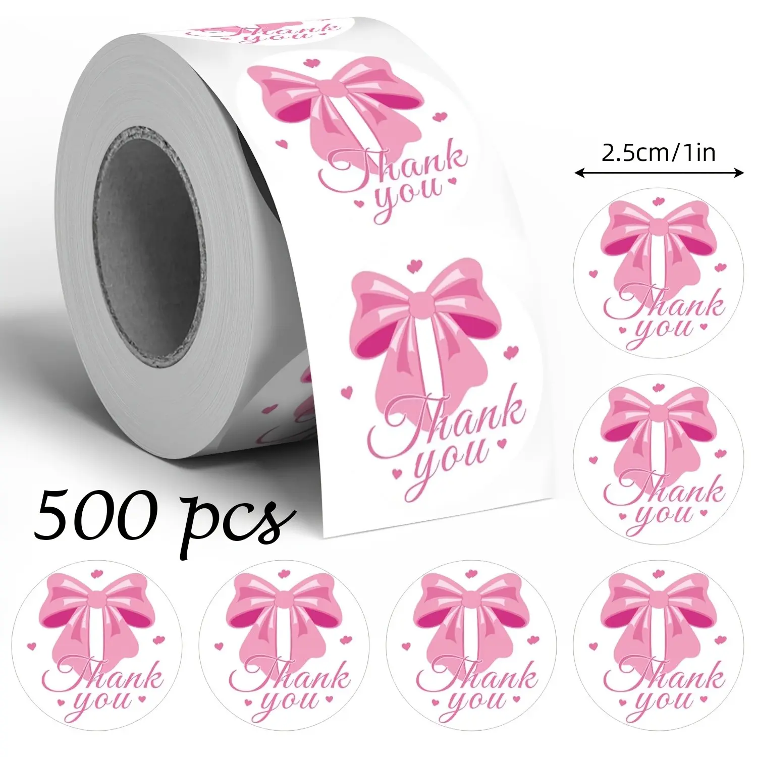 500pcs/Roll Pink Bow Graffiti Stickers, Gift Stickers Decorative Labels For Presents, 1 Inch Round Scrapbook Decoration Tape Greeting Card Envelope Gift Packaging, Great for Parties, Sticky Label