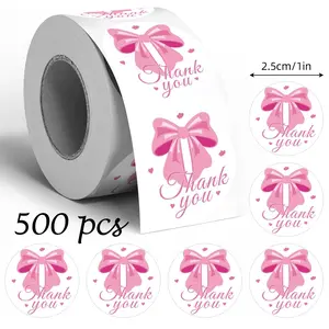 500pcs/Roll Pink Bow Graffiti Stickers, Gift Stickers Decorative Labels For Presents, 1 Inch Round Scrapbook Decoration Tape Greeting Card Envelope Gift Packaging, Great for Parties, Sticky Label