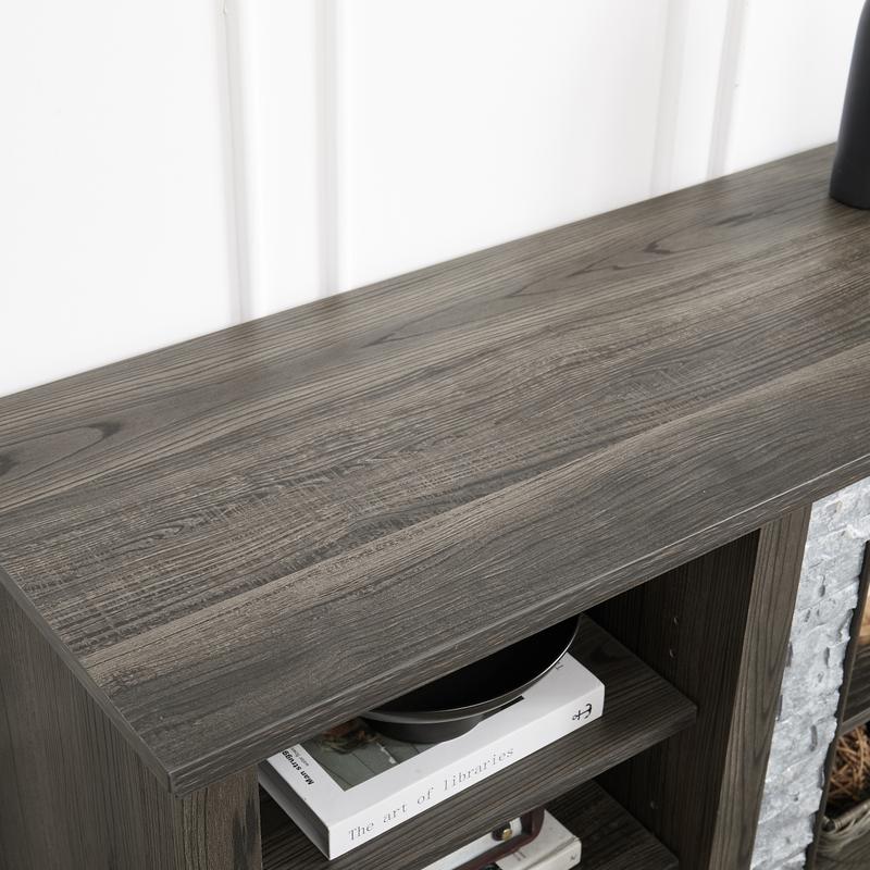 Large Fireplace TV Stand Storage Rack with Faux Stacked Stone Surround, Modern Media Console Table with Large Storage Cabinet and 23" Fireplace Insert, 70.12"W*15.35"D*25.83"H