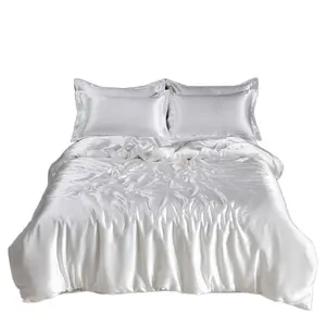 Light Luxury Ice Silk Four Piece Set Smooth Spring Autumn Solid Color Washed Silk Satin Bedding