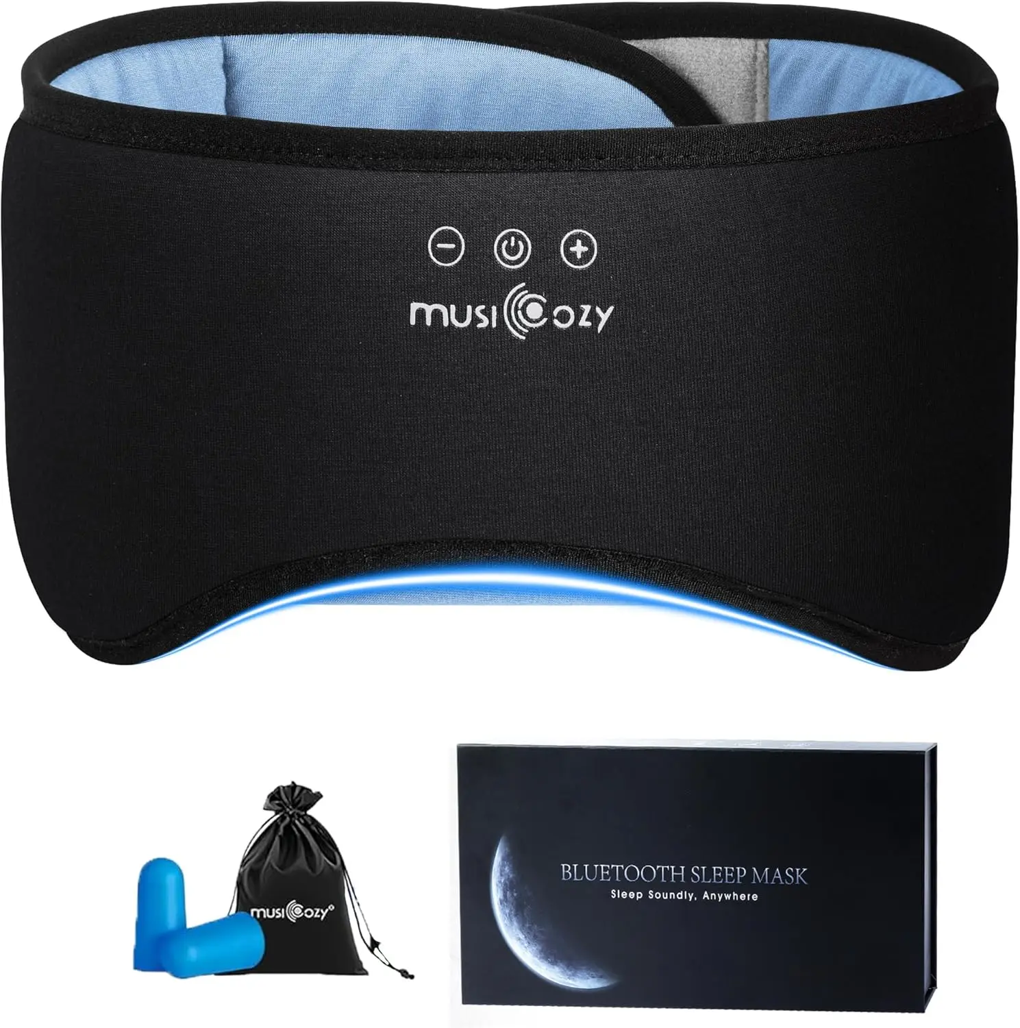 MUSICOZY Bamboo Cotton Sleep Headphones Eye Mask with Bluetooth 5.4, Silky Smooth Lightweight Full Coverage Headband for Side Sleepers, Wireless Speaker Earbuds (Ideal Gift for Women)
