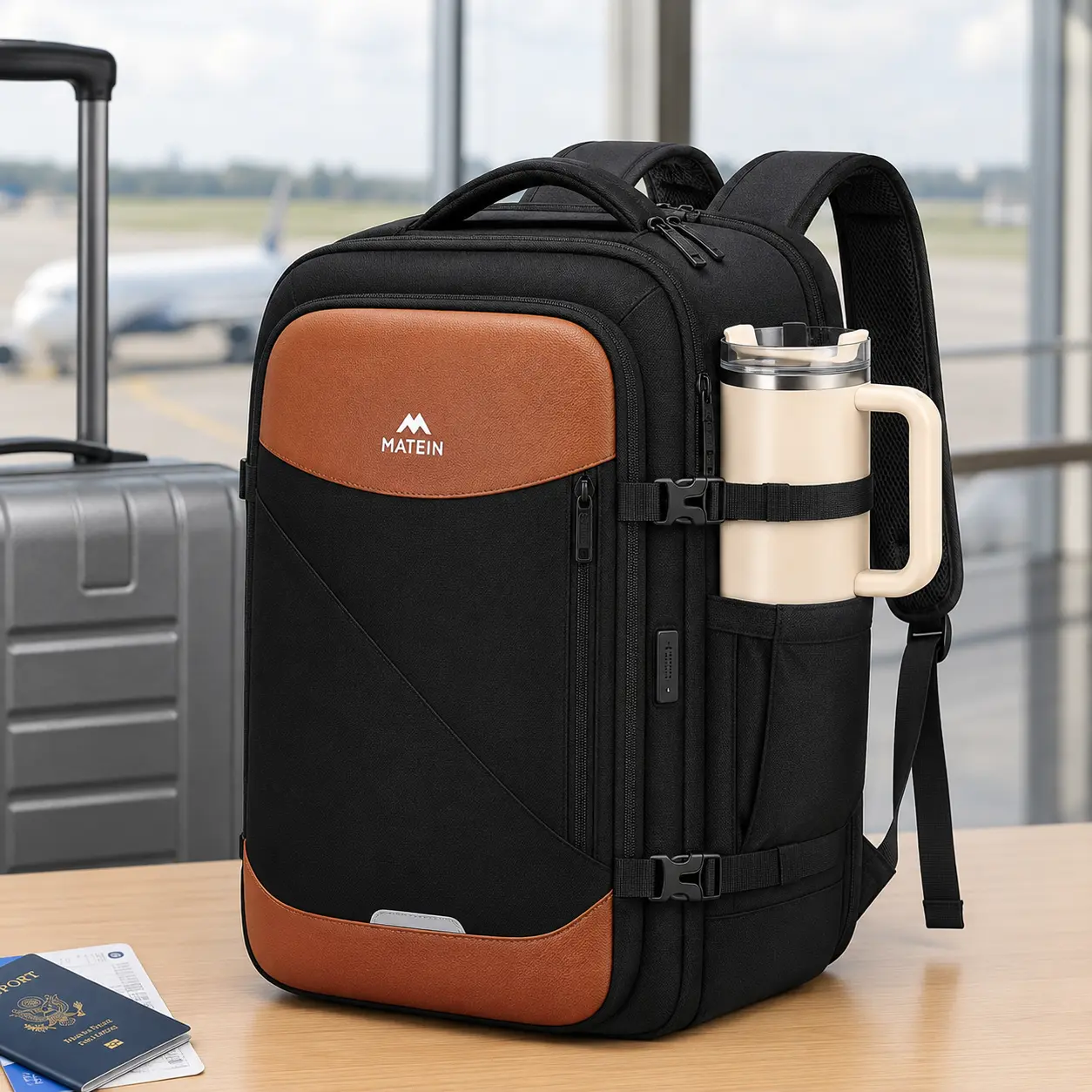 MATEIN Polyester Personal Item Travel Backpack - Underseat Size 18x14x8 in, Fits 17" Laptop, TSA-Friendly, Waterproof, Shoulder Strap, Luggage Tracker Zipper Pocket