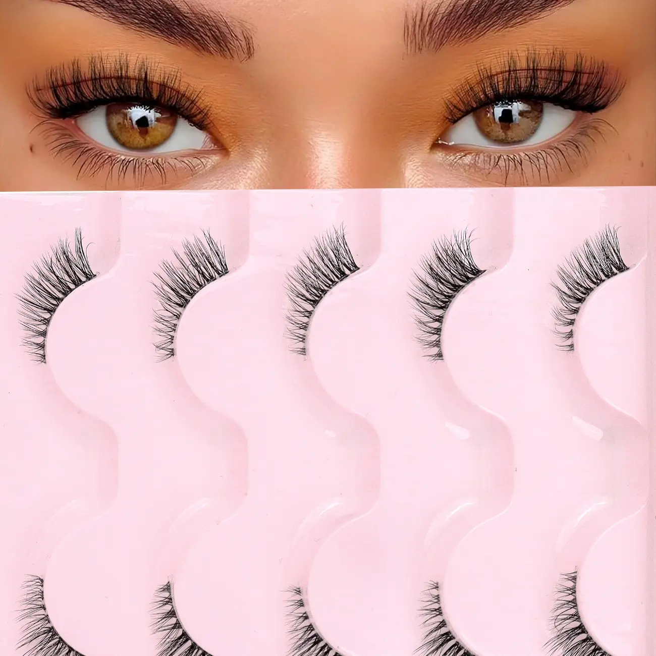 5 Pairs Natural Half Eye False Eyelashes, Makeup, 5-13mm for a Subtle Cat Eye Look, Fluffy Synthetic Fibers Ideal for Small Eyes, Easy to Use and Reusable, Cosmetic