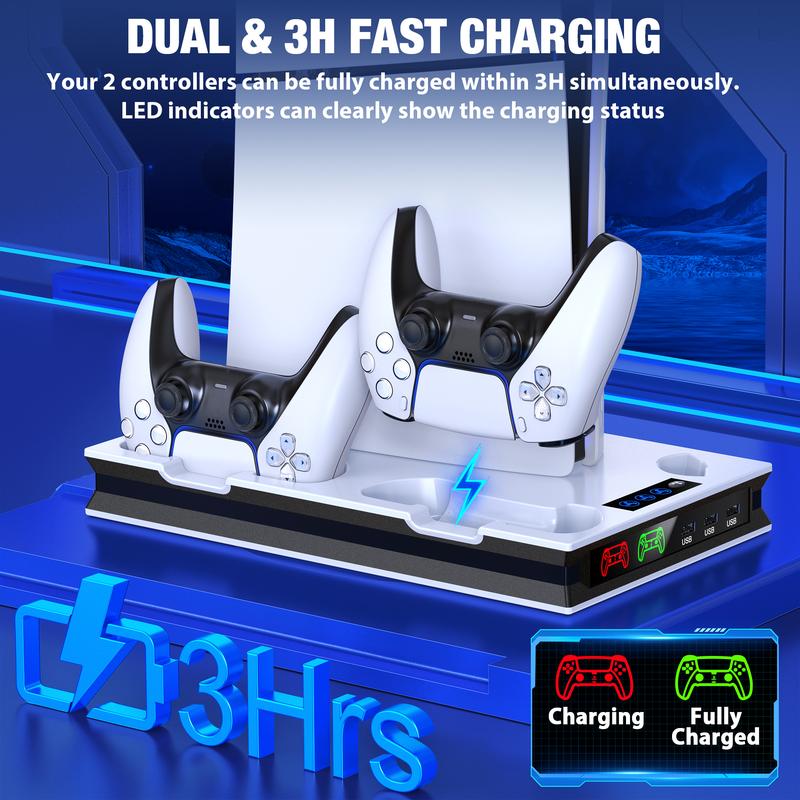 ESYWEN Multi-Function Cooling Dock for New PlayStation 5 Slim/PlayStation 5 Cooling Station PS5 new console heat dissipation, charging 2 PS5 controller