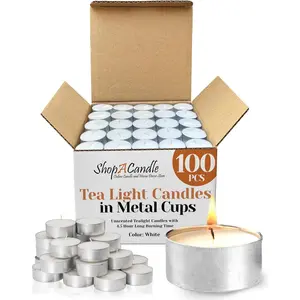 100 Pack Tealight Candles in Metal Cups - Clean, White Unscented with 4.5 Hour Long  Time - Votive Candles Bulk for Romantic Dinner, Weddings,  & Hotels by