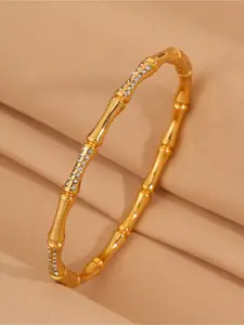 1 classic, simple and fashionable gold bamboo bracelet with diamond inlay, made of 304 stainless steel material, suitable for daily wear, holiday wear and Valentine's Day gifts, Exquisite Bracelet