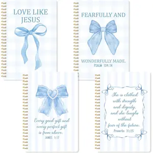 Blue  Spiral Notebook - 4 count Inspirational  Bow Lined Pages Spiral Journal Hardcover Subject Notebook College Ruled Paper Work School Office Note Taking Supplies Stay Organized