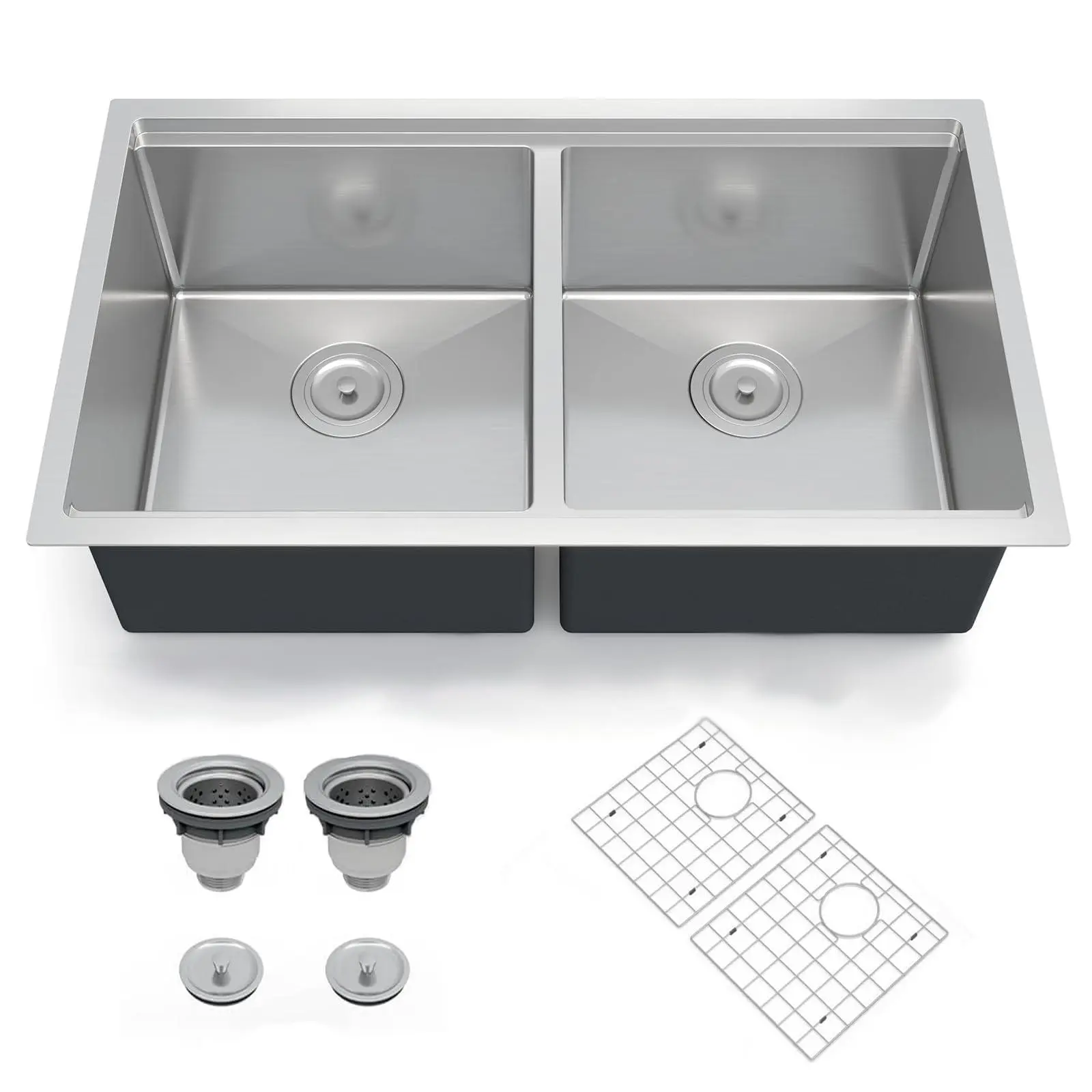GARVEE 33x19 Inch Undermount Kitchen Sink, Double Bowl with Drainboard, 16 Gauge 304 Stainless Steel, 10" Deep, includes Bottom Grid &Drain Assembly