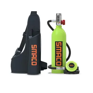 SMACO S400 1.0L Mini Scuba Tank Portable Diving Cylinder With Bag DOT Certified Aviation Aluminum 5LBS Pony Bottle For Pool Snorkeling Offshore Dives Fixed Pressure Gauge Smooth Airflow Compact Lightweight Water Sports Gear