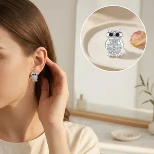 Cute Crystal Owl Stud Earrings for Women Lightweight Rhinestone Jewelry Animal Earrings for Birthday and Gift for Her