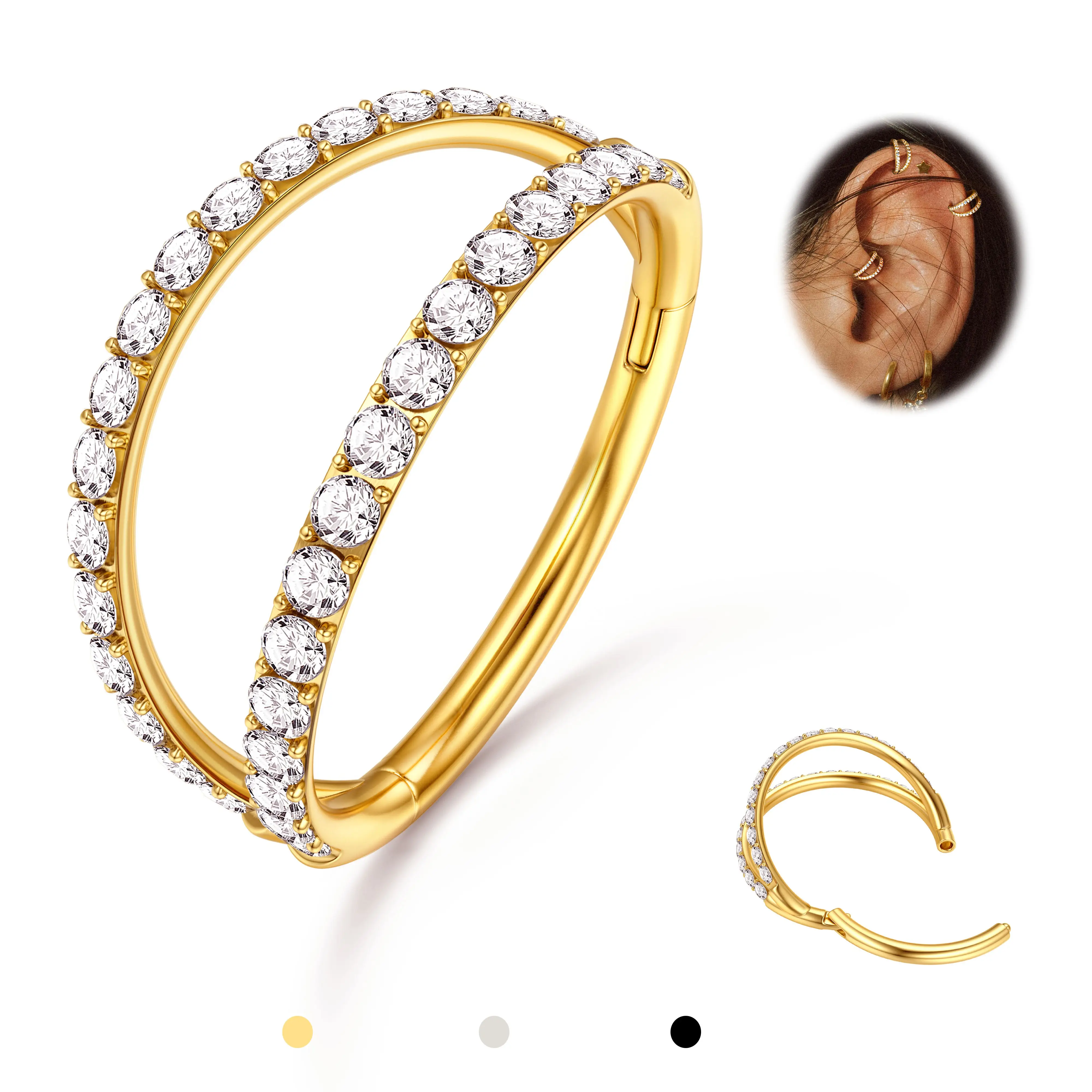 BodyBonita Double Hoop Nose Ring - 316L Stainless Steel Septum Clicker 16G/18G/20G CZ Conch Piercing Jewelry Septum Clicker Lip Rings Cartilage Earrin