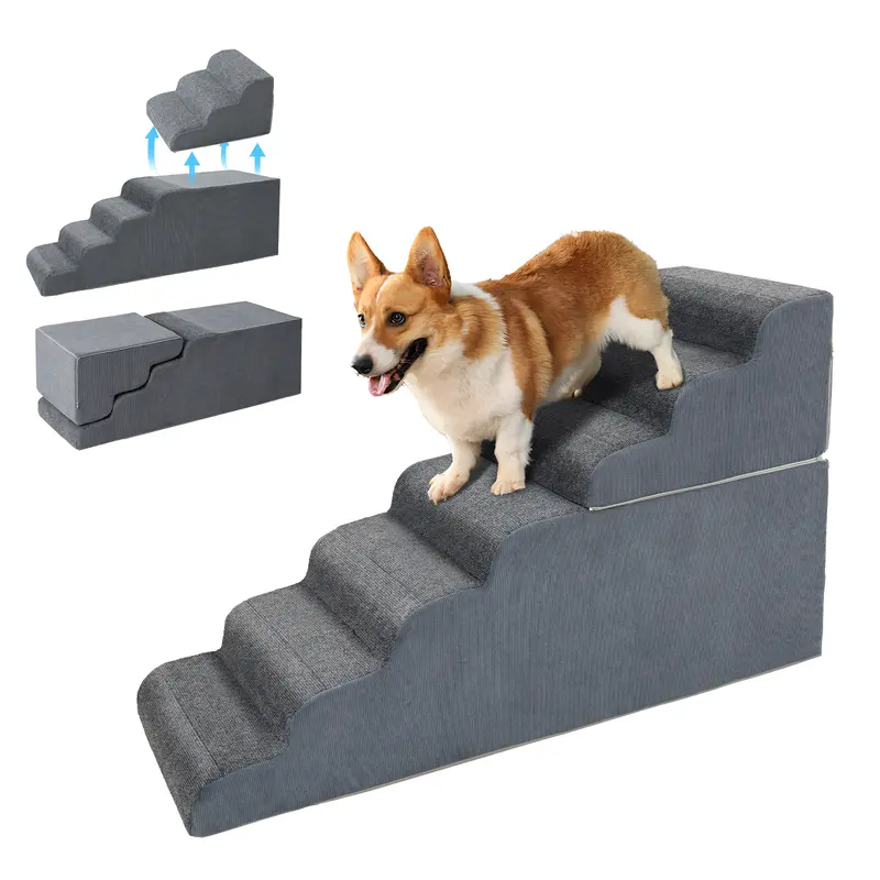 Naudacaa Dog Stairs for Small & Large Dogs and Cats, 6/7 Steps Dog Ramp for High Beds, Couch, Sofa, Waterproof Pet Steps with Removable Washable Cover