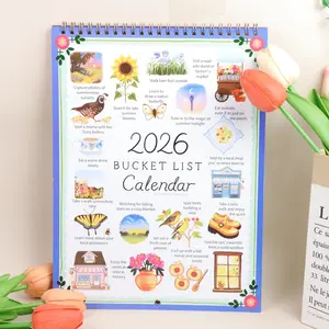 2026 Bucket List Calendar: Spiral-Bound Seasonal Activity Planner with Charming Watercolor Art – Monthly Cozy Lifestyle Prompts (Sunset Photos, Farmer’s Market Visits, Solo Walks) & Whimsical Goal-Tracking Layouts, Perfect for Slow Living Enthusiasts