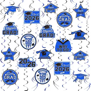 31 Pieces Graduation Decorations Class of 2026, Graduation Hanging Swirl Congrats Grad and Graduation Party Decorations(Blue, Black)
