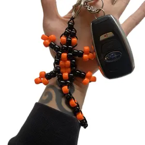 Cute Spooky Lizard Keychain Handmade with Sturdy Nylon Thread & Orange Beads for Keys,Backpacks, & Purses. This is a Unique and Whimsical Accessory!