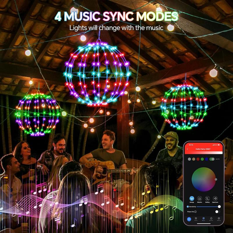 Smart LED Christmas Ball Lights 12 Inch 108 LED Foldable Color Changing Sphere Lights with App Remote Control Waterproof Outdoor Patio Tree Decor