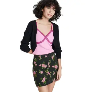 Women's High Rise Cord Mini Skirt Wild Fable Black Floral XS Comfort Womenswear