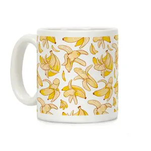 Banana Penis Pattern Coffee Mug Ceramic Drinkware with Large Handles, Printed in the UK, Handy for Coffee and Tea