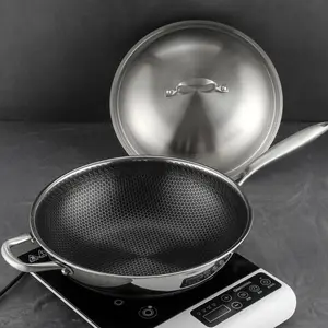Stainless Steel Non-Stick Fry Pan, Less Smoke Honeycomb Design, Home Kitchen Cooking Pot, Gas and Induction Compatible